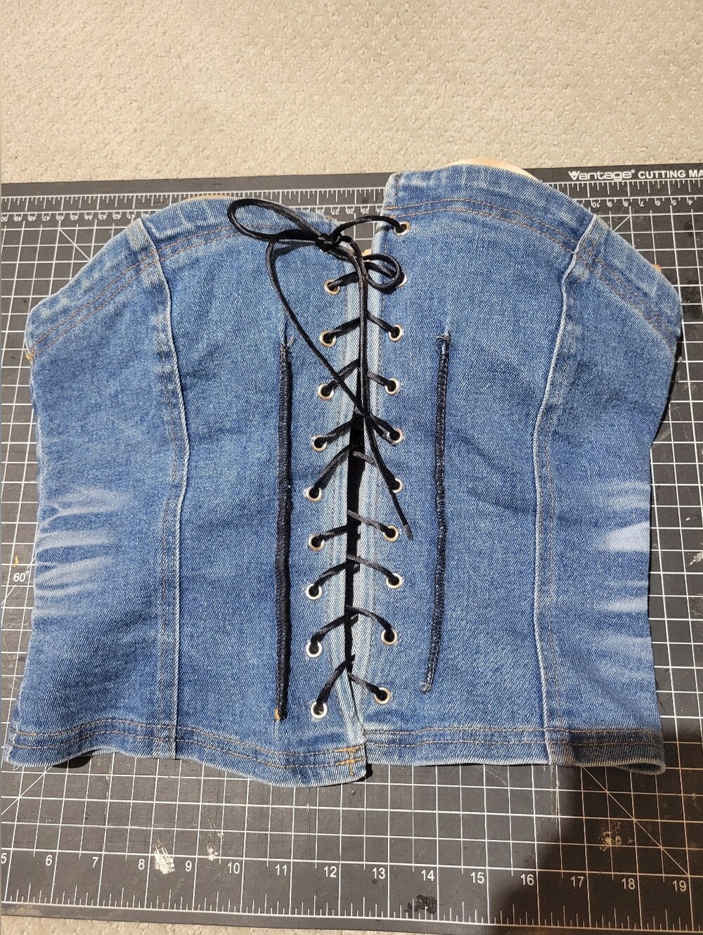 Cello Blue Denim Jeans Lace-Up Corset Top